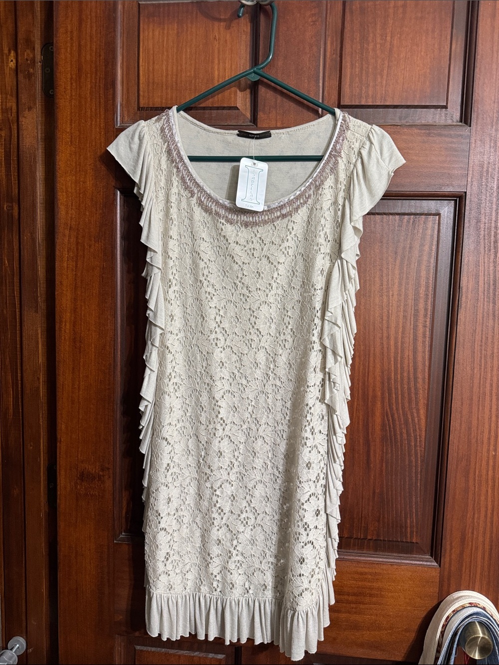 Soprano Cream Lace Ruffle Mini Dress